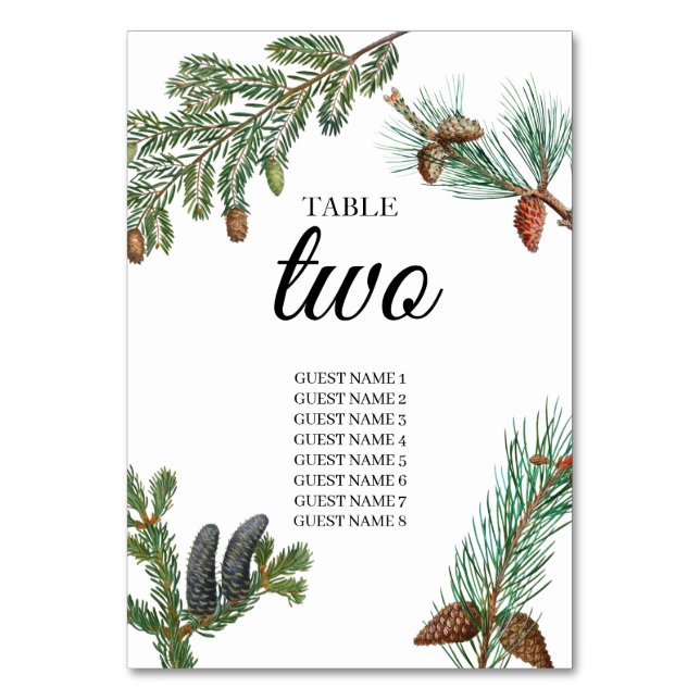 Rustic Pine Trees Forest Greenery Wedding Table Number (Front)