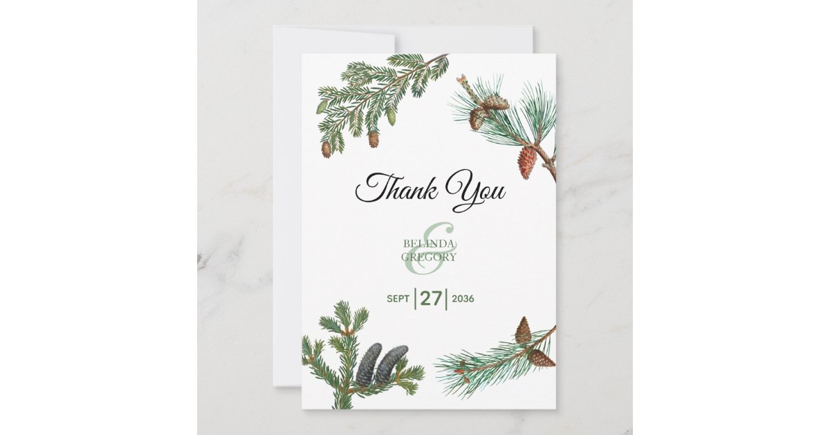 Rustic Pine Trees Forest Greenery Wedding Thank You Card | Zazzle