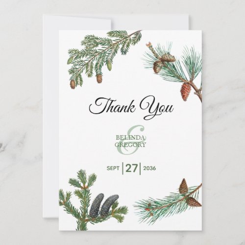 Rustic Pine Trees Forest Greenery Wedding  Thank You Card