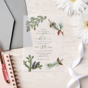 Rustic Pine Trees Forest Greenery Wedding Vellum Invitations