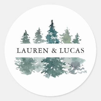 Rustic Pine Trees Forest Thank You Wedding Classic Round Sticker