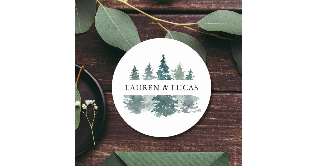 Rustic Pine Trees Forest Thank You Wedding Classic Round Sticker | Zazzle