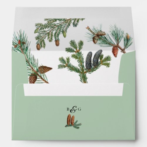 Rustic Pine Trees Greenery 5x7 Wedding Invitation Envelope