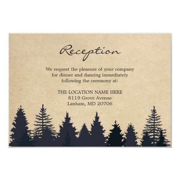 Rustic Pine Trees Kraft Wedding Details Reception Card
