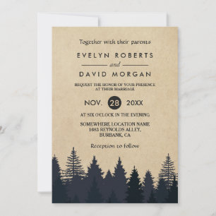 Rustic Pine Trees Kraft Winter Wedding Invitation