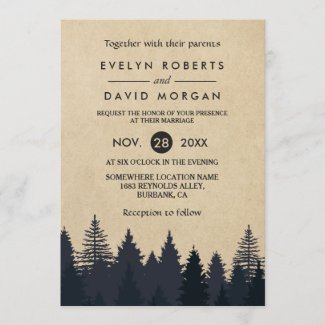 Rustic Pine Trees Kraft Winter Wedding Invitation