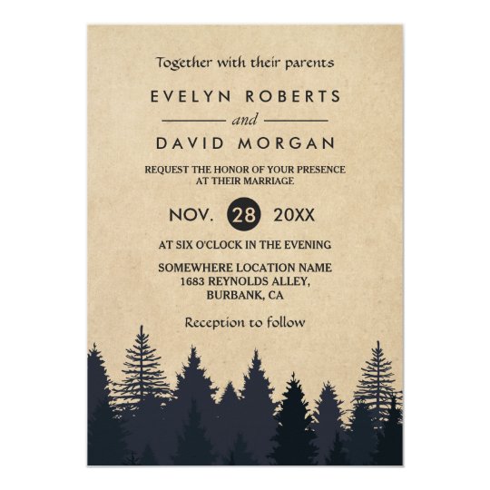 rustic pine trees kraft winter wedding invitation zazzle com
