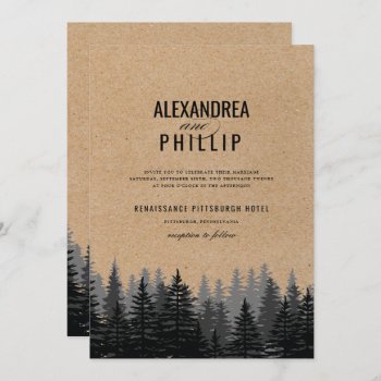 Rustic Pine Trees Kraft Winter Wedding Invitation by blush_printables at Zazzle