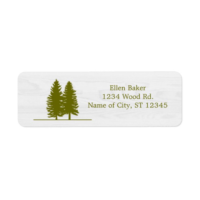 Rustic Pine Trees on White Wood Background Label (Front)