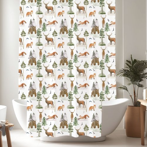 Rustic Pine Trees pattern Shower Curtain