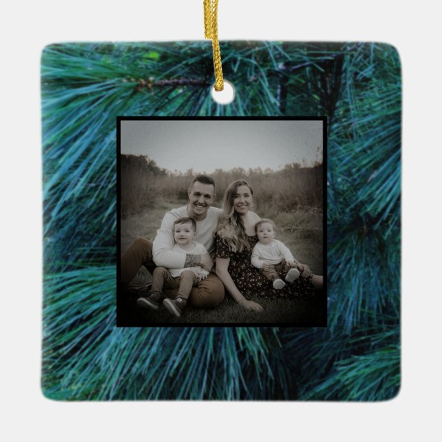 Rustic Pine trees pine forest green evergreen   Ceramic Ornament (Front)