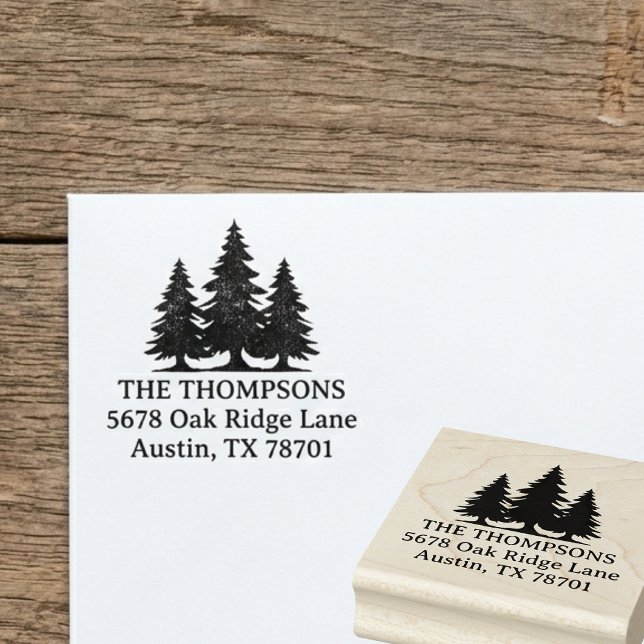 Rustic Pine Trees Return Address Rubber Stamp (Creator Uploaded)