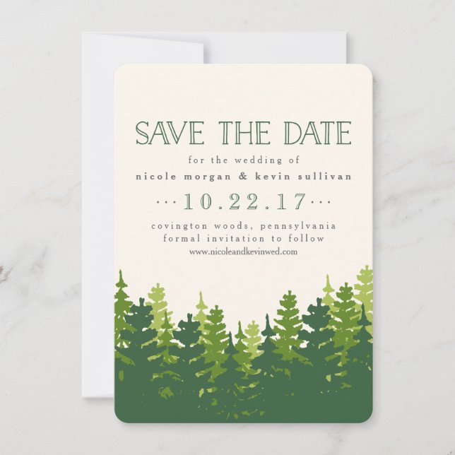 Rustic Pine Trees Save the Date (Front)