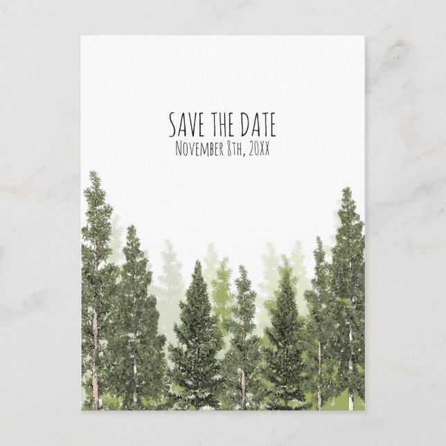 Rustic Pine Trees Simple Country Save the Date Announcement Postcard (Front)