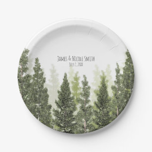 Rustic Pine Trees Simple Country Wedding Paper Plates
