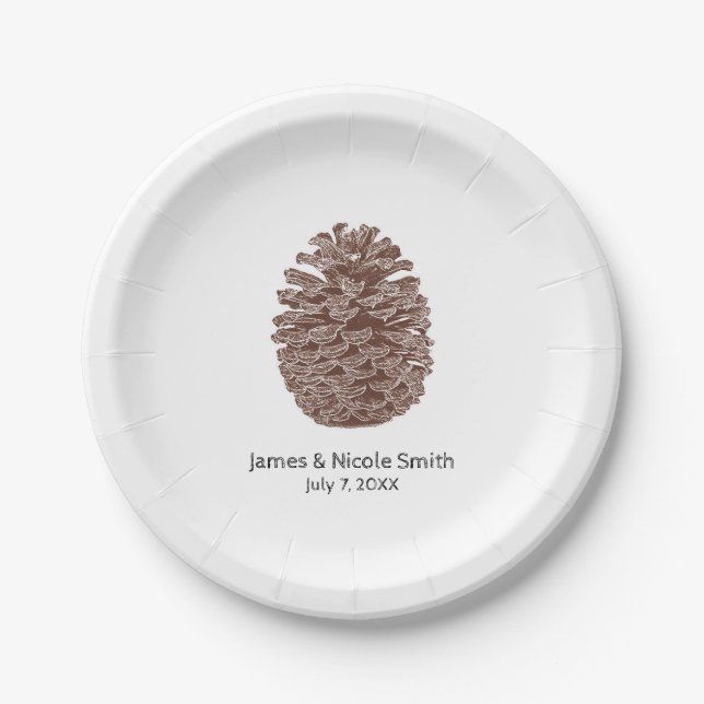 Rustic Pine Trees Simple Country Wedding Paper Plates (Front)