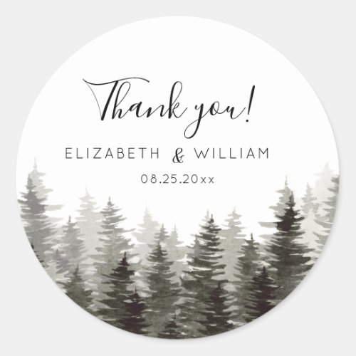 Rustic Pine Trees Wedding    Classic Round Sticker