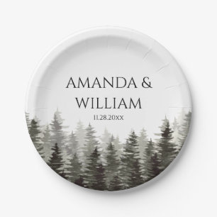 Rustic Pine Trees Wedding  Paper Plates