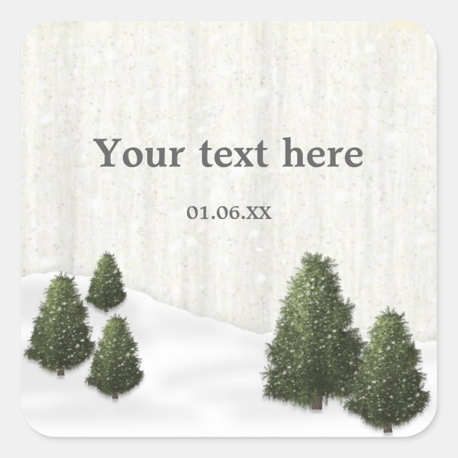 Rustic Pine Trees Winter Wedding December Favor Square Sticker (Front)