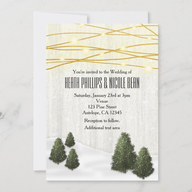 Rustic Pine Trees Winter Wedding December Snow Invitation (Front)