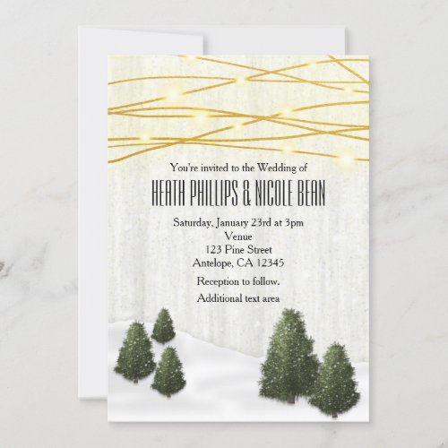 Rustic Pine Trees Winter Wedding December Snow Invitation