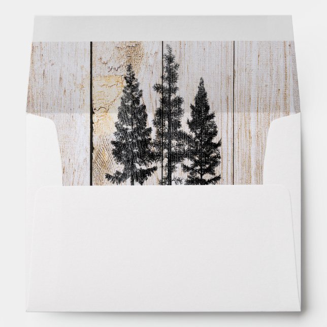 Rustic Pine Trees Wooden Simple Country Wedding Envelope (Back (Bottom))
