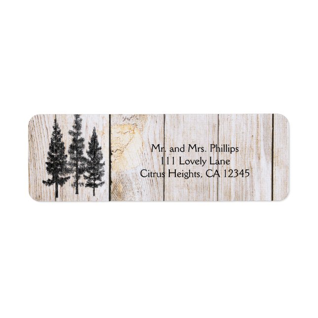 Rustic Pine Trees Wooden Simple Country Wedding Label (Front)