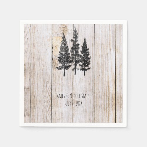 Rustic Pine Trees Wooden Simple Country Wedding Paper Napkins