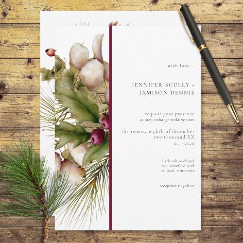 Rustic Pine Winter Bouquet Red Invitation