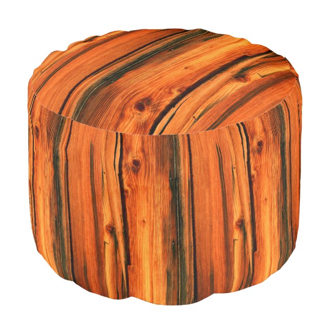 rustic pine wood boards pouf (Angled Front)