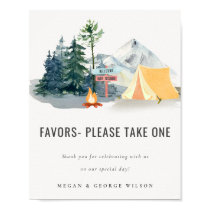 Rustic Pine Woods Camping Favors Baby Shower Sign