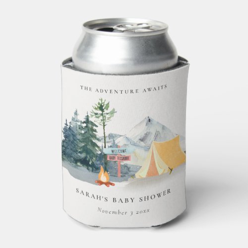 Rustic Pine Woods Camping Mountain Baby Shower Can Cooler