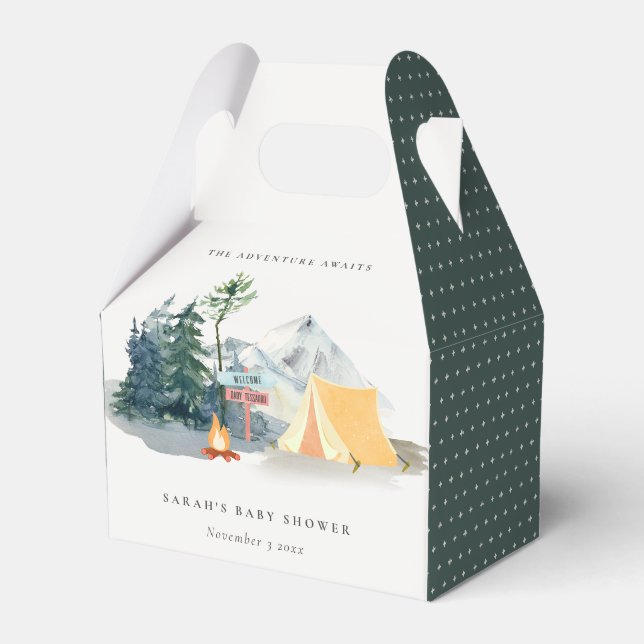 Rustic Pine Woods Camping Mountain Baby Shower Favor Boxes (Front Side)