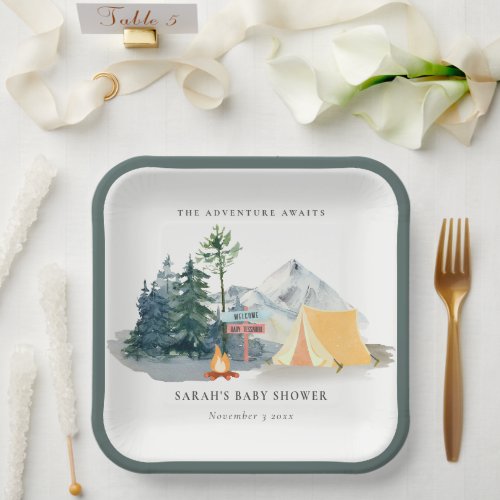 Rustic Pine Woods Camping Mountain Baby Shower Paper Plates