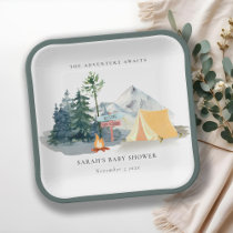 Rustic Pine Woods Camping Mountain Baby Shower Paper Plates