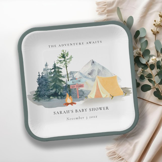 Rustic Pine Woods Camping Mountain Baby Shower Paper Plates (Creator Uploaded)
