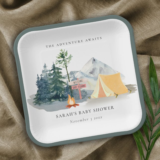 Rustic Pine Woods Camping Mountain Baby Shower Paper Plates (Creator Uploaded)
