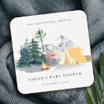 Rustic Pine Woods Camping Mountain Baby Shower Square Paper Coaster<br><div class="desc">For any further customisation or any other matching items,  please feel free to contact me at yellowfebstudio@gmail.com</div>