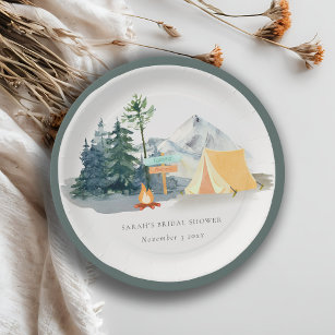 Rustic Pine Woods Camping Mountain Bridal Shower Paper Plates