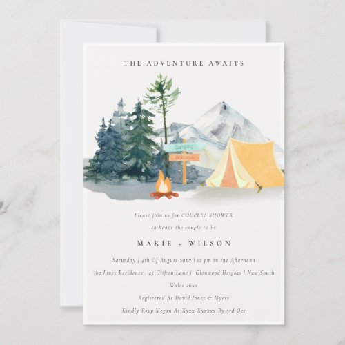 Rustic Pine Woods Camping Mountain Couples Shower Invitation