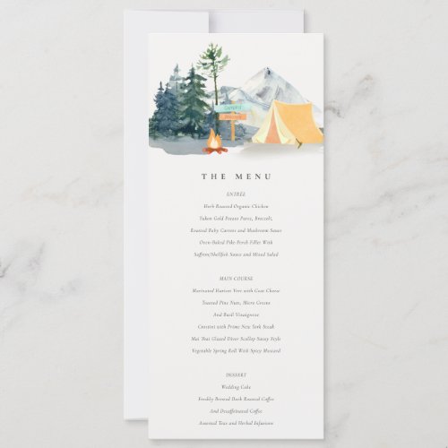 Rustic Pine Woods Camping Mountain Wedding Menu Invitation