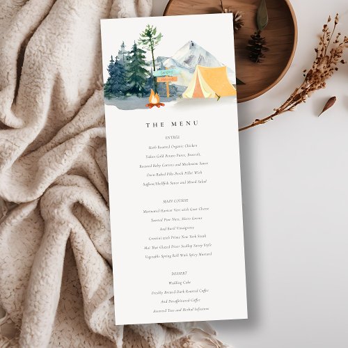 Rustic Pine Woods Camping Mountain Wedding Menu Invitation