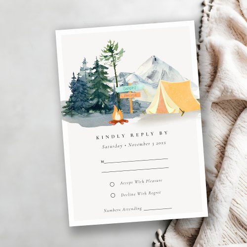 Rustic Pine Woods Camping Mountain Wedding  RSVP Card