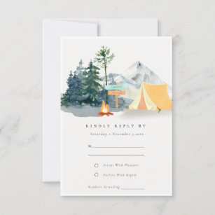 Rustic Pine Woods Camping Mountain Wedding  RSVP Card