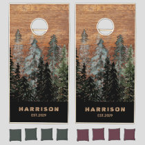 Rustic Pine Woods Custom Wedding Family Name  Cornhole Set