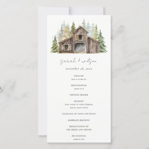 Rustic Pine Woods Forest Barnyard Wedding Program