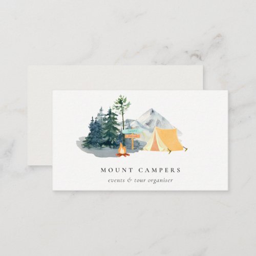 Rustic Pine Woods Watercolor Camping Mountain Camp Business Card