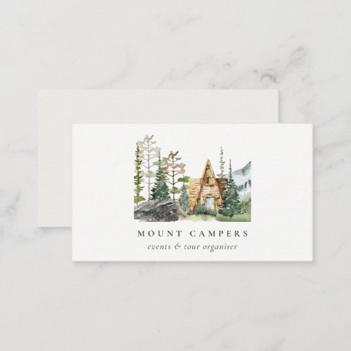 Rustic Pine Woods Watercolor Camping Mountain Camp Business Card