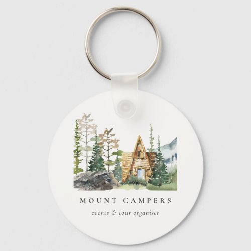 Rustic Pine Woods Watercolor Camping Mountain Camp Keychain