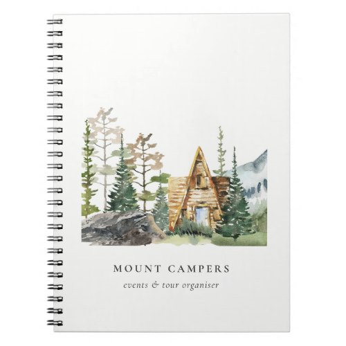Rustic Pine Woods Watercolor Camping Mountain Camp Notebook
